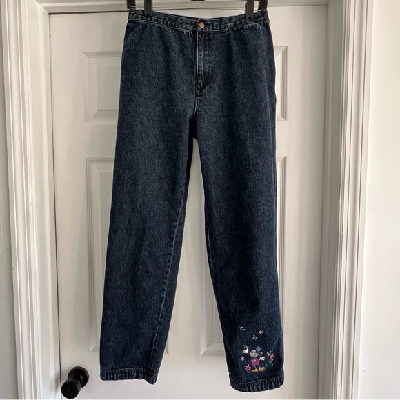 DISNEY Vintage Mickey Mouse Embroidered Blue Jeans Denim High Rise M - Picture 3 of 14